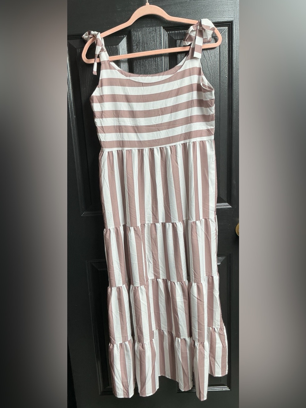 Striped Tan and White Tiered Maxi Dress